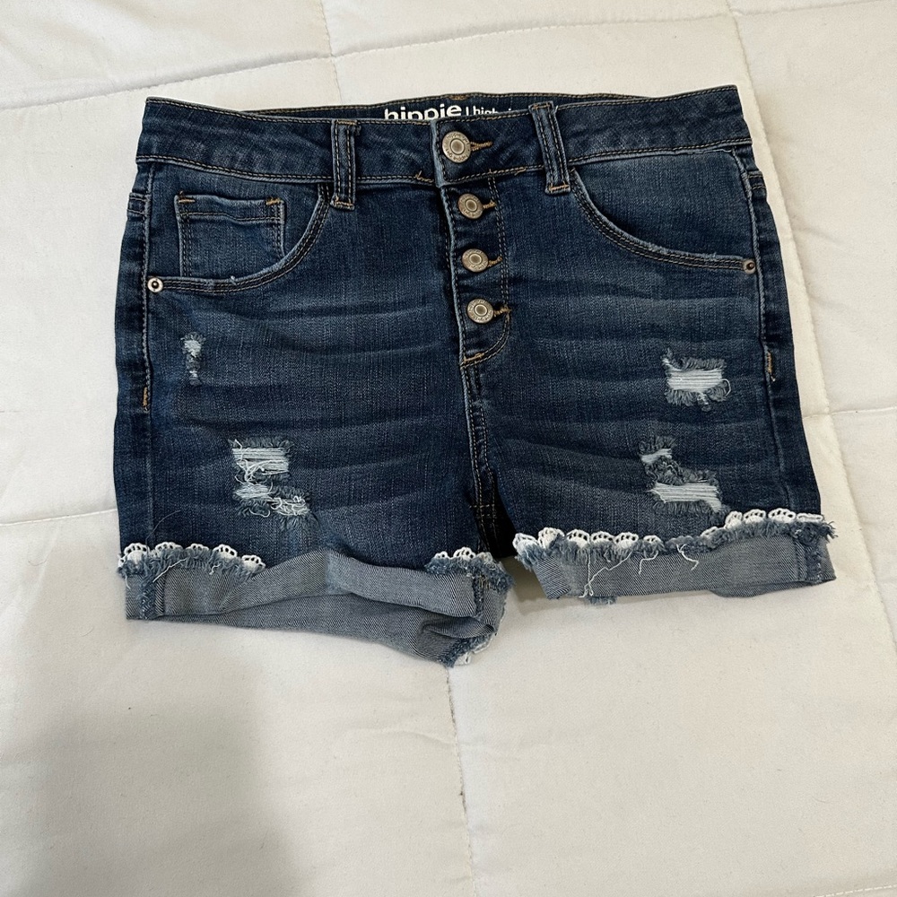 Distressed jean shorts